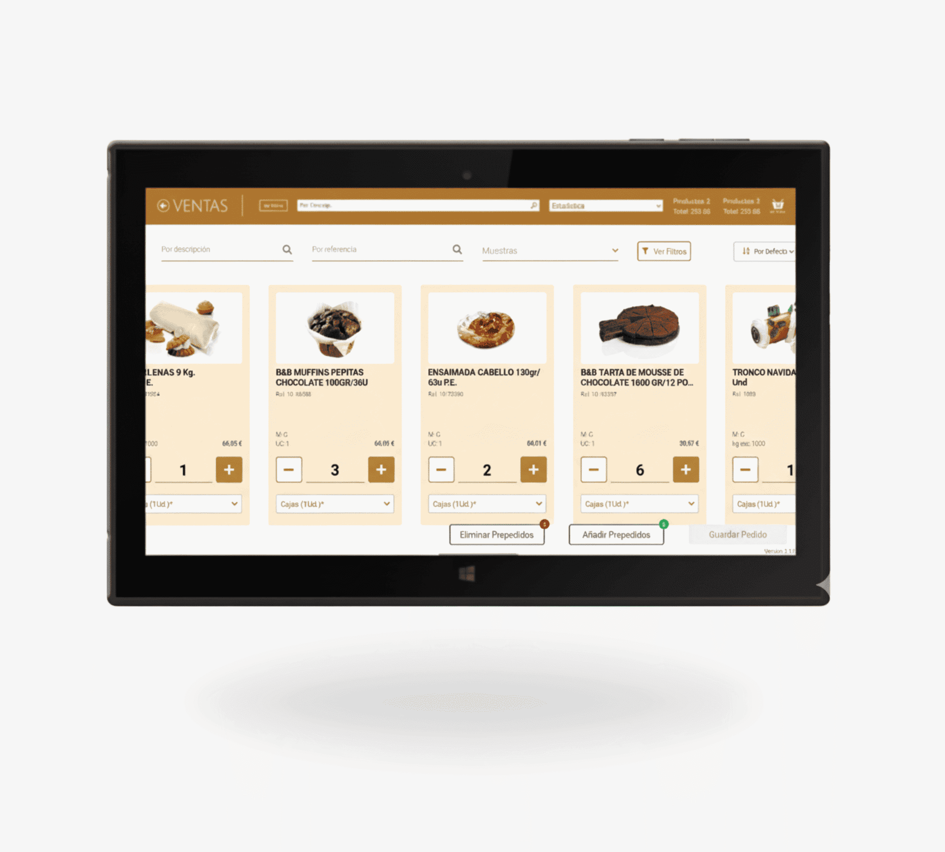 Interfaz del software ERP de PCCOM en una tablet