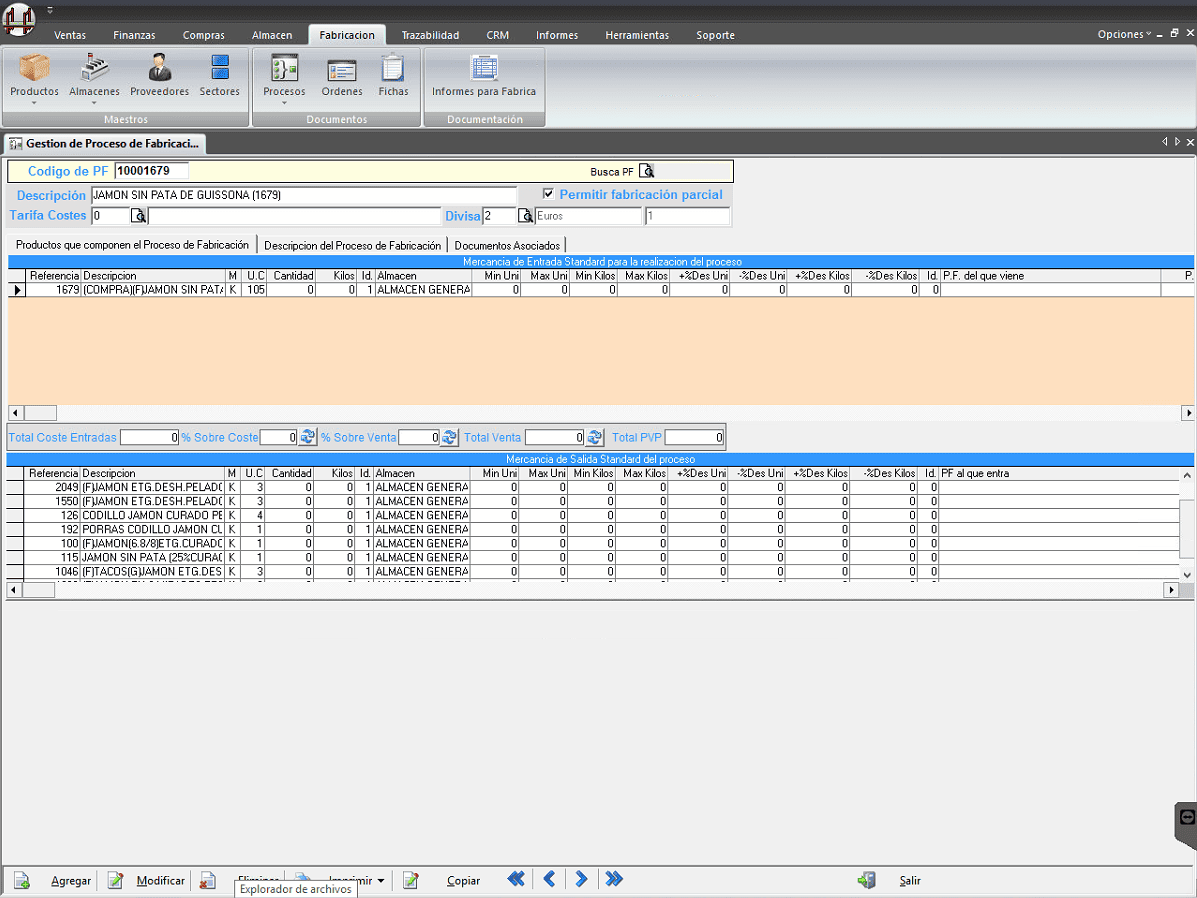 Pantalla Software Control de Mermas Fabricación